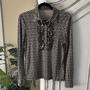 J. McLaughlin Ruffle Front Long Sleeve Silk Blend Blouse, Women’s Size Small